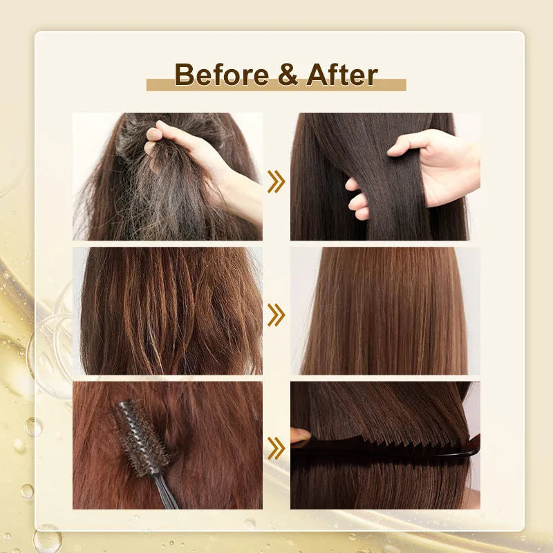 Yellow bottle of 50ml essential hair care oil for repairing damaged and frizzy hair