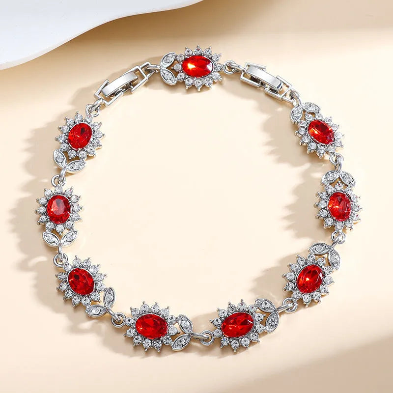 Women's simple alloy bracelet with inlaid zircon stones in nine colour variations