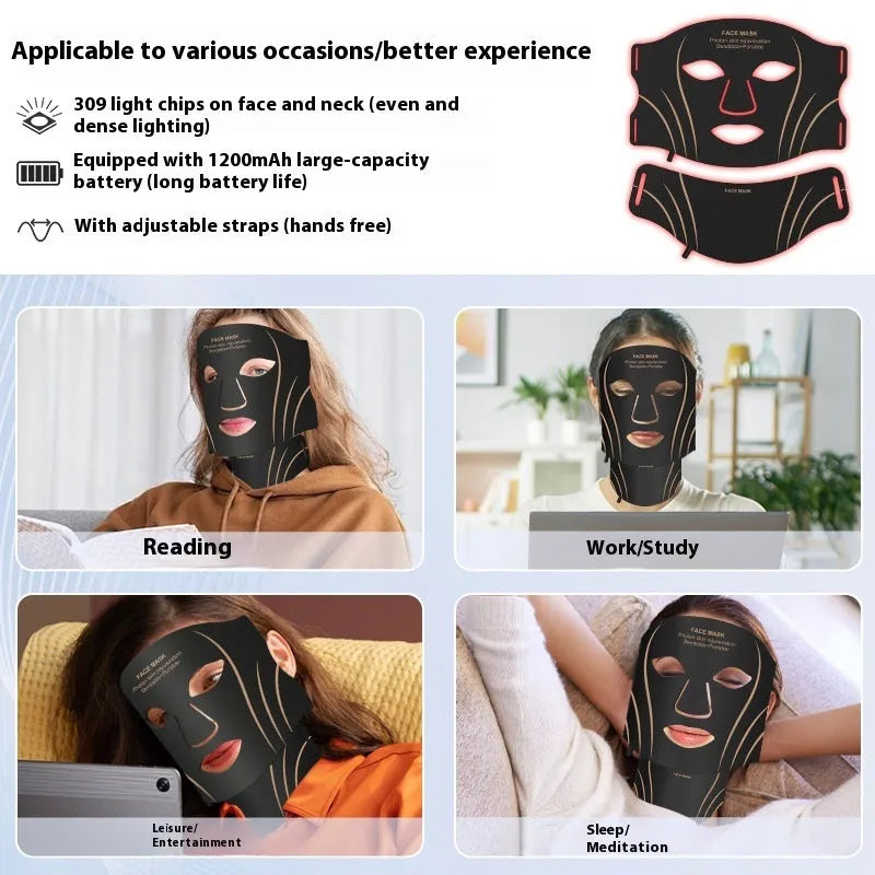 Black gold IPL red light LED facial beauty mask with headband and scarf components