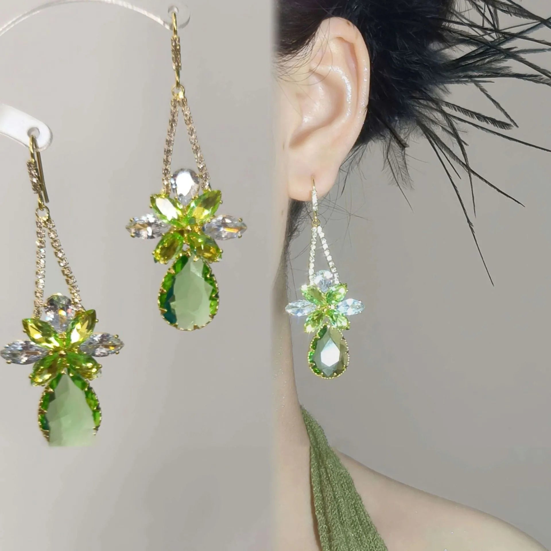Copper butterfly earrings with inlaid zircon for women light luxury style