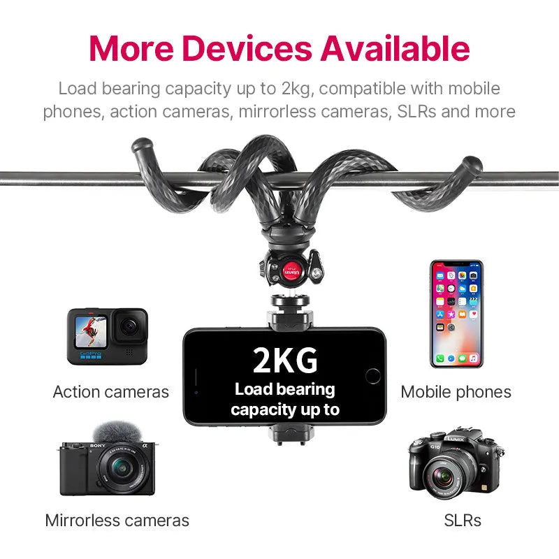 Black octopus mobile phone clip gimbal tripod set with adjustable legs and aluminium alloy construction