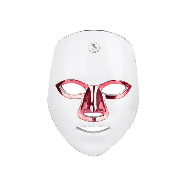 Rechargeable manual touch LED beauty mask in white rose gold rim colour with charging cable
