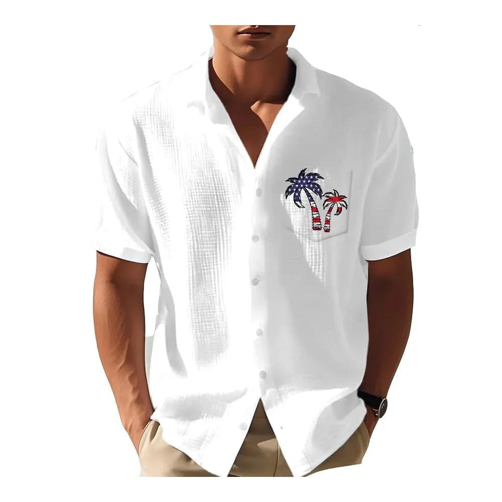 Men's loose fit Hawaiian shirt with digital printed pattern, short sleeves, available in multiple colours