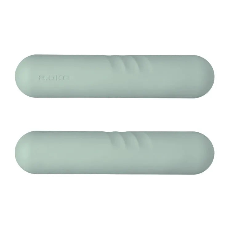 Silicone-edged hand-drawn dumbbell stick in a choice of colours including pink, green, and black, shown with cast iron weight.