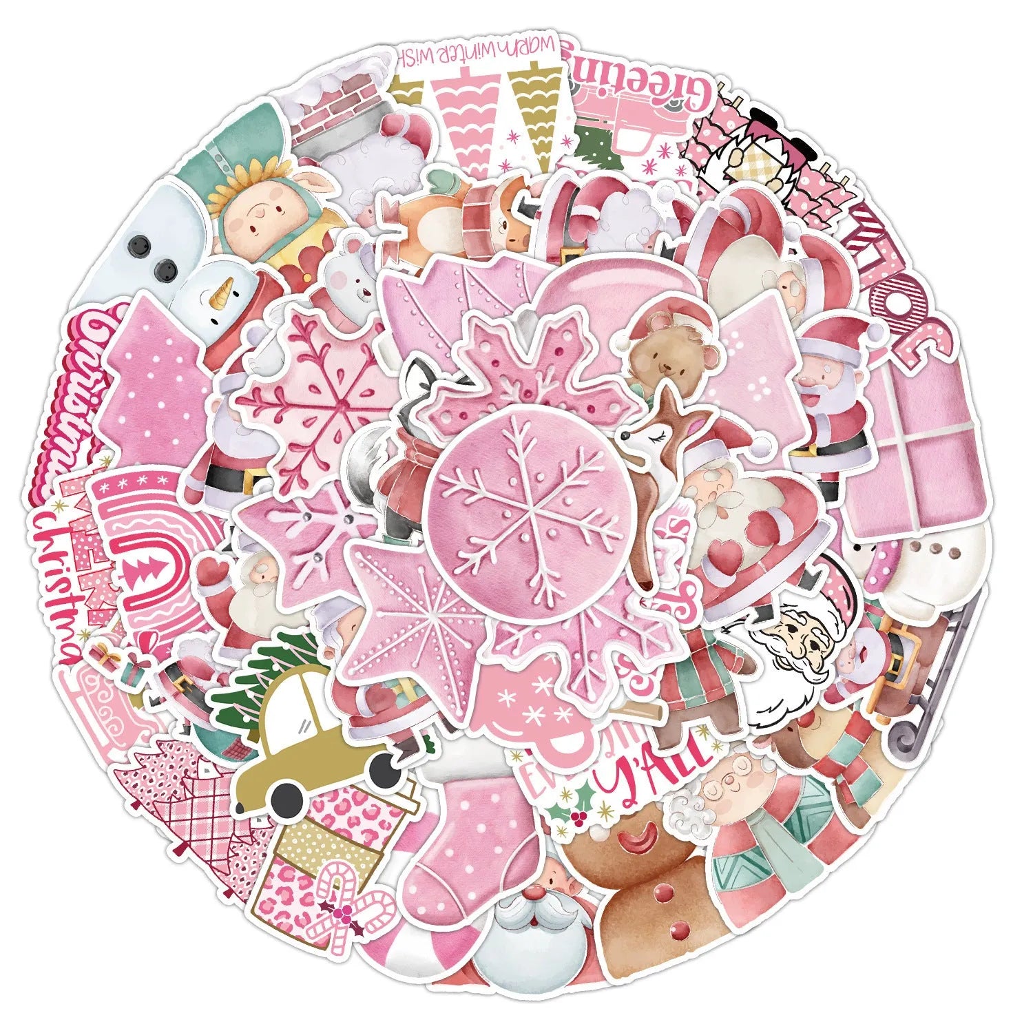 50 Christmas decoration waterproof stickers in assorted cute designs measuring 4-8cm for car phone computer decoration
