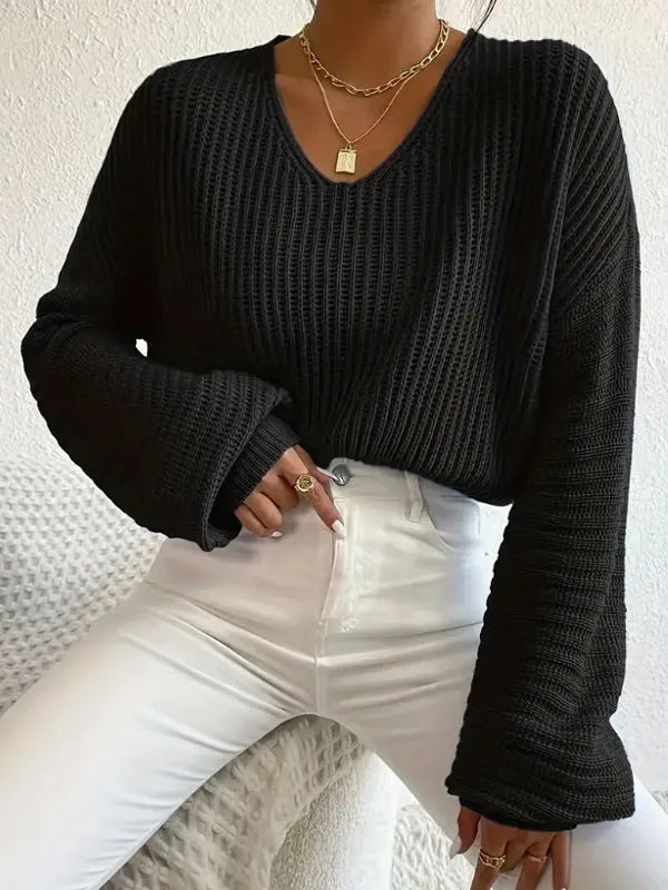 Women's solid colour long sleeve pullover casual top in polyester fabric