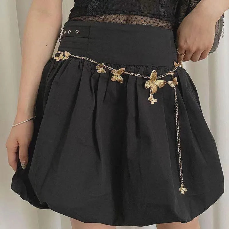 Gold butterfly waist chain accessory with 40cm width design for women's fashion outfits
