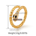 Snake-shaped adjustable copper finger ring with gold colour plating in KR0201