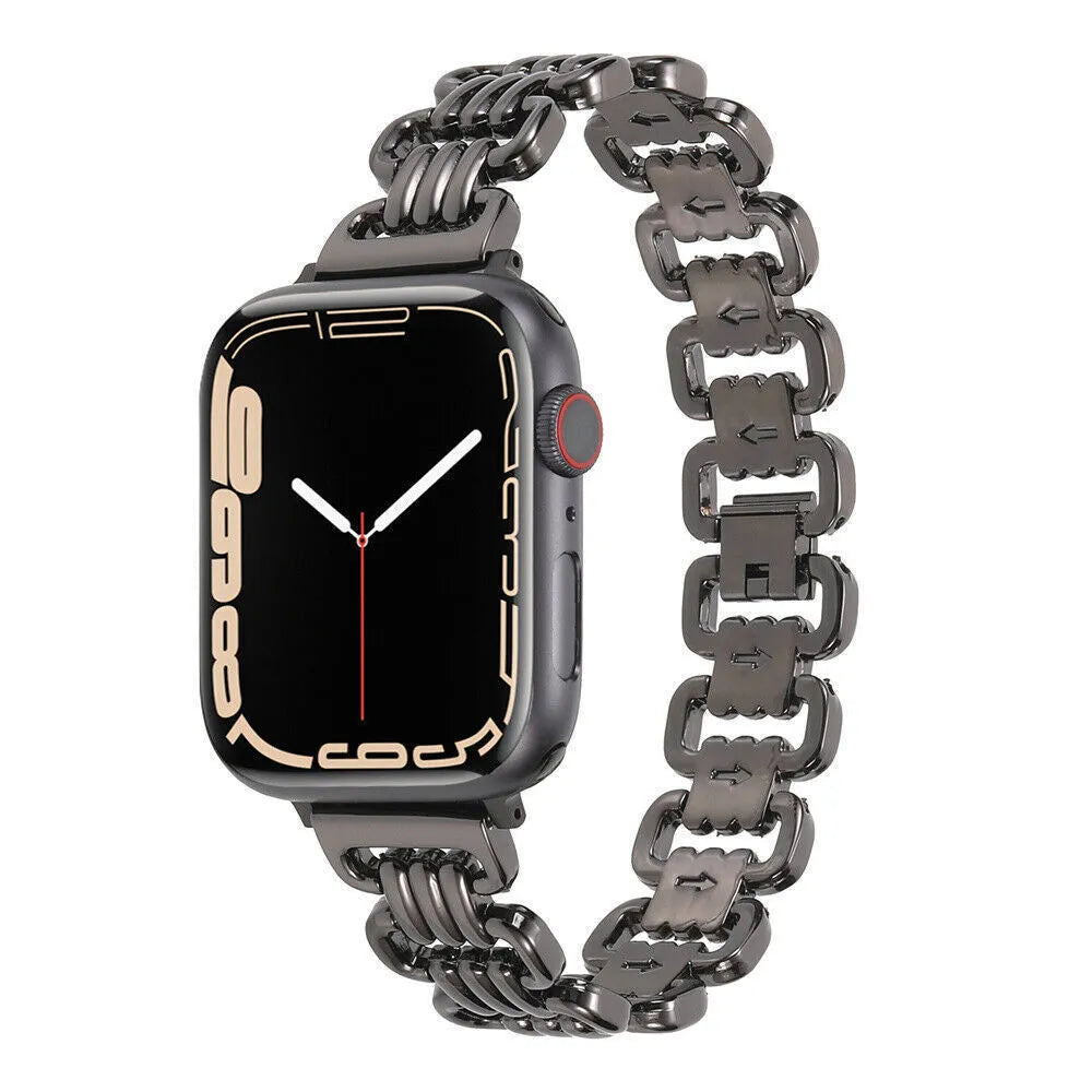 Alloy metal ladies watch bracelet for Apple Watch in silver, black, gold, rose gold, and Starlight colours