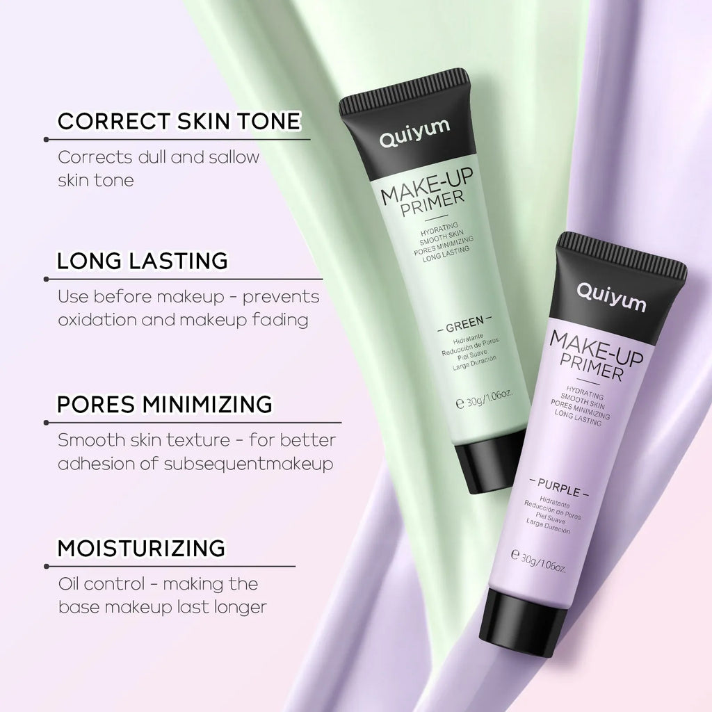 30g colour-correcting makeup primer in purple, pink, and green shades for moisturising base application