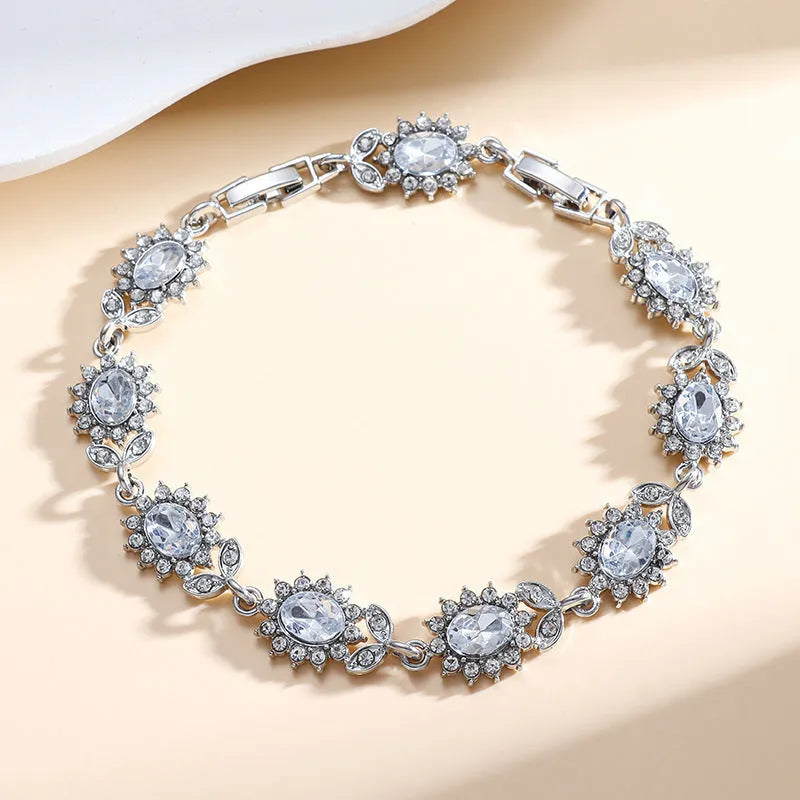 Women's simple alloy bracelet with inlaid zircon stones in nine colour variations