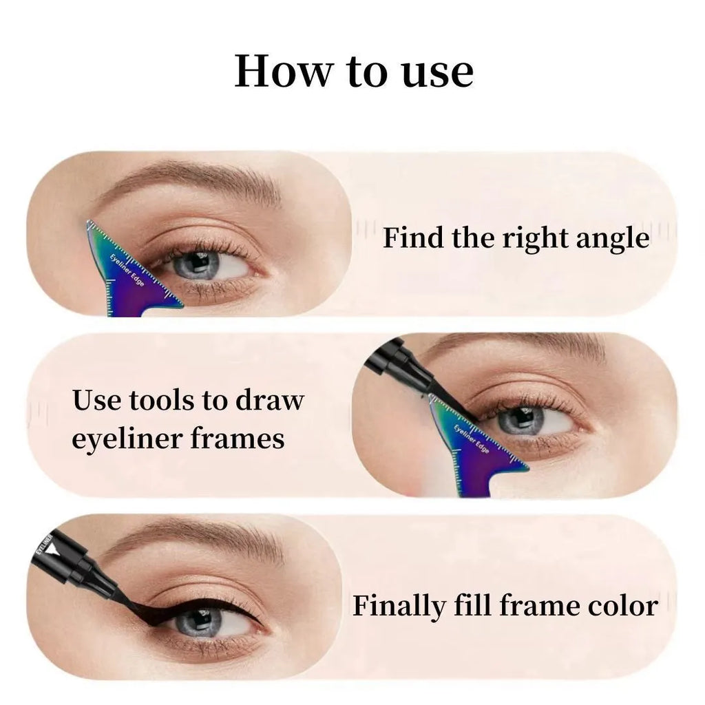 Reusable 3-in-1 eyeliner stencils for hooded eyes with winged liner and contour templates
