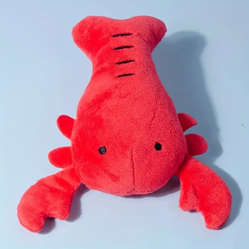 Red lobster stuffed squeaky dog toy for small medium breeds on white background
