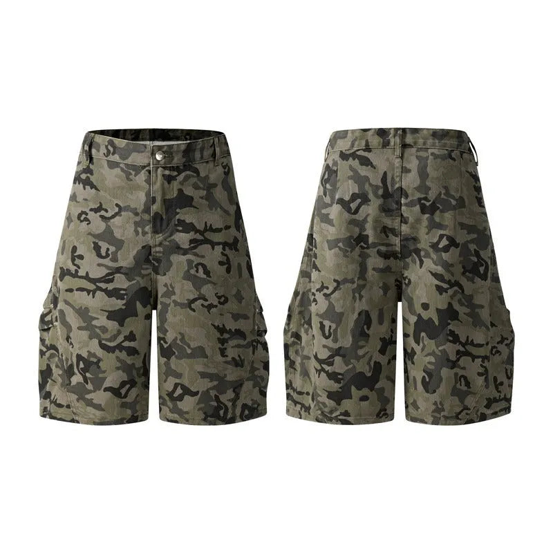 Grey retro-style workwear shorts made from soft washed cotton cloth, featuring a zipper and loose fit.