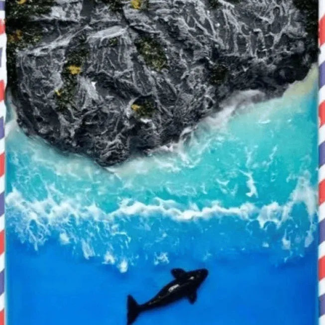 DIY marine landscape handmade model ornament with bamboo construction and whale elements