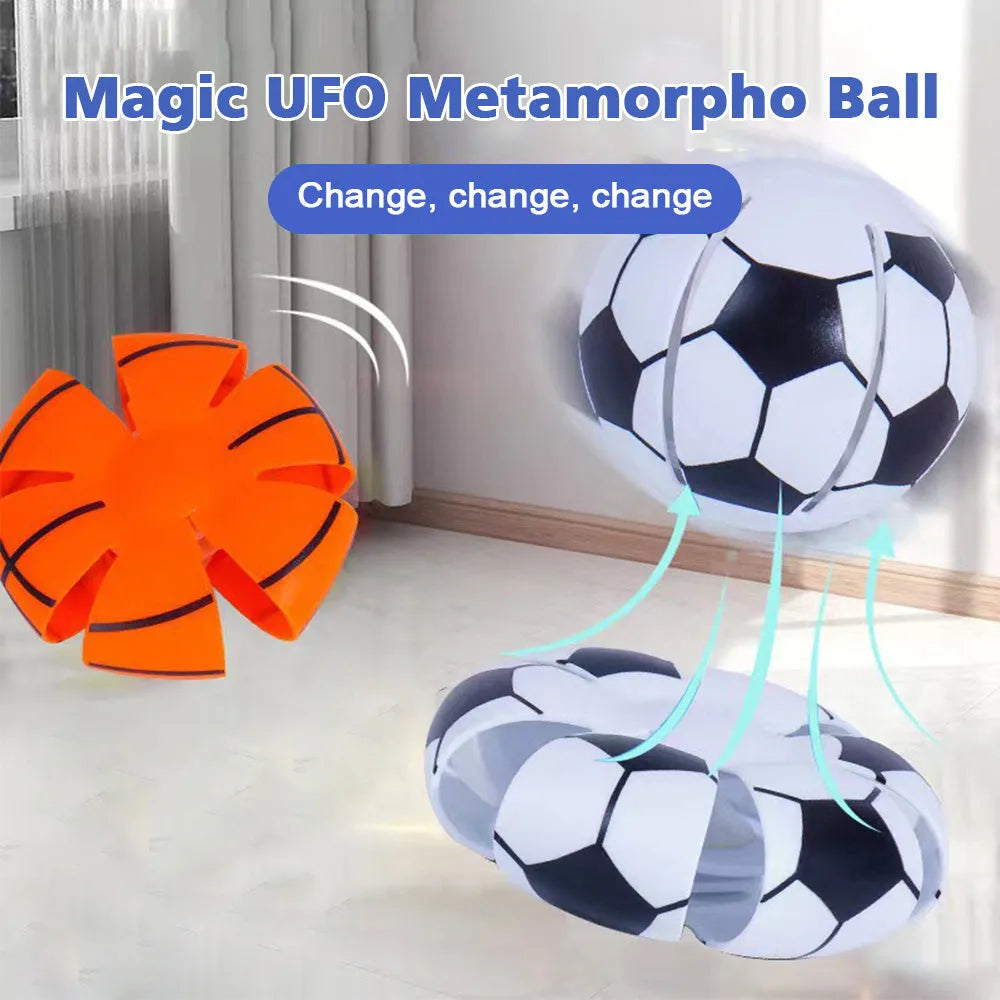 Interactive dog toy showing bouncy ball and flying disc modes with suction cup mechanism