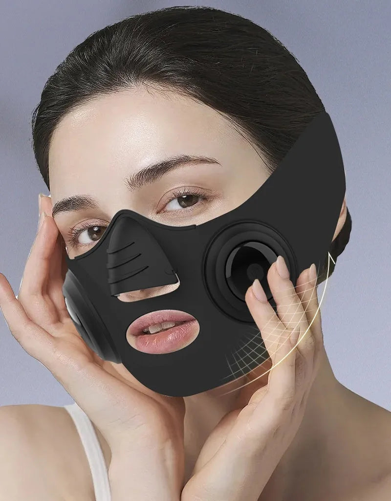 Black photon facial mask beauty device with USB connection cable and adjustable settings