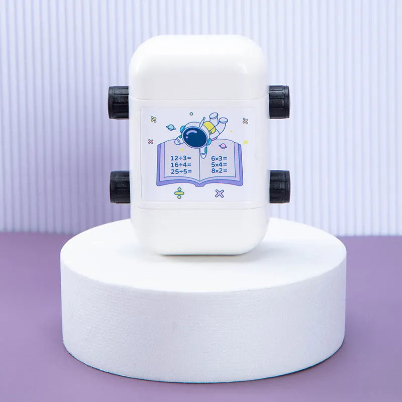 Children's plastic arithmetic practice seal with cuboid shape on white background