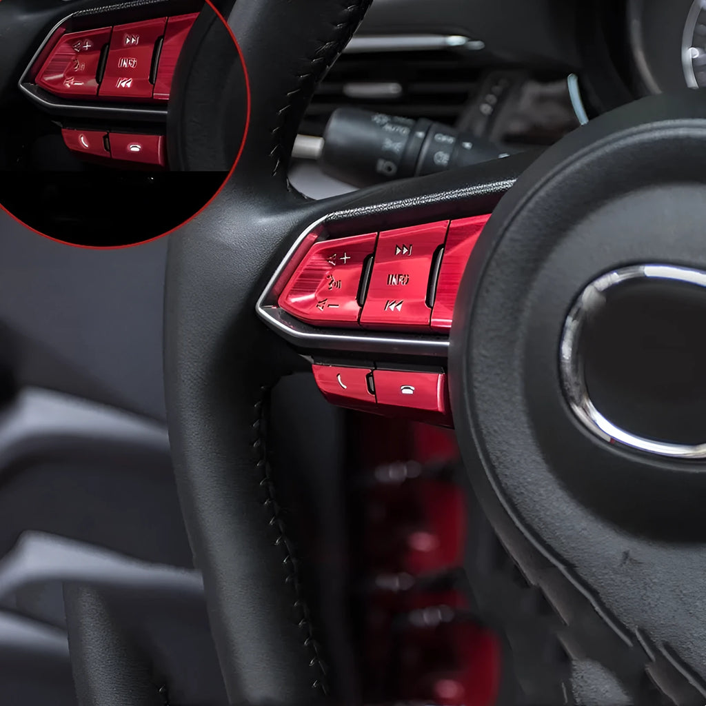 Aluminium alloy steering wheel button decorative stickers in brushed red silver blue colours