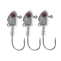 Yayu-shaped lead head fishing jig lure with barbed hook in blue, silver, and yellow colours.