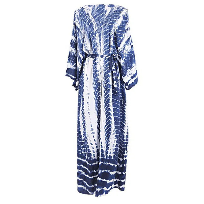 Women's printed cotton beach cover-up shirt in loose fit for sun protection over bikini.