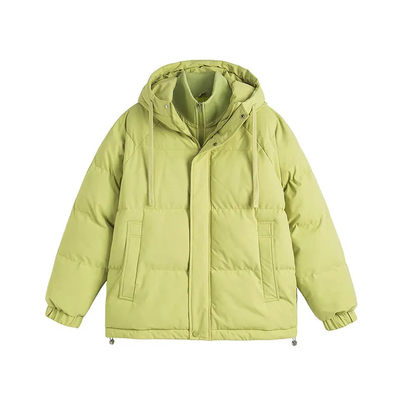 Winter loose cotton padded jacket in cardigan style with side pockets