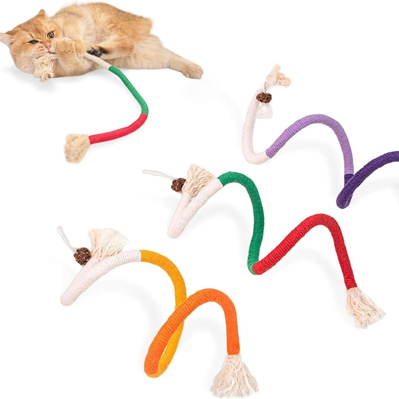 70cm long cotton cat chew rope toy in purple, orange or red with green colours