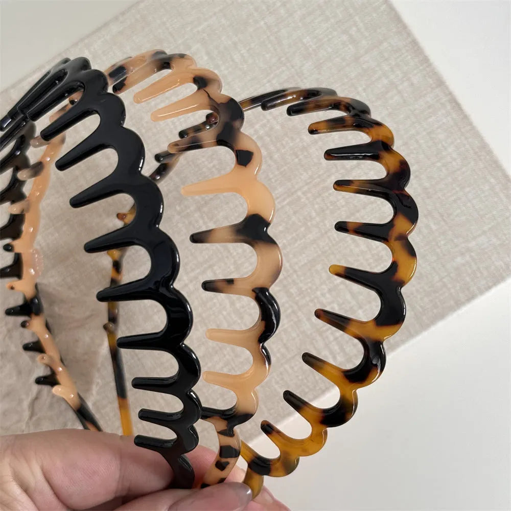 Acetate fibre non-slip toothed hair hoop in black for women Korean style