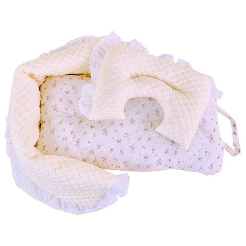 Pure cotton pet stroller accessory set with anti-dirty towel, cushion and pillow in blue green apple pattern