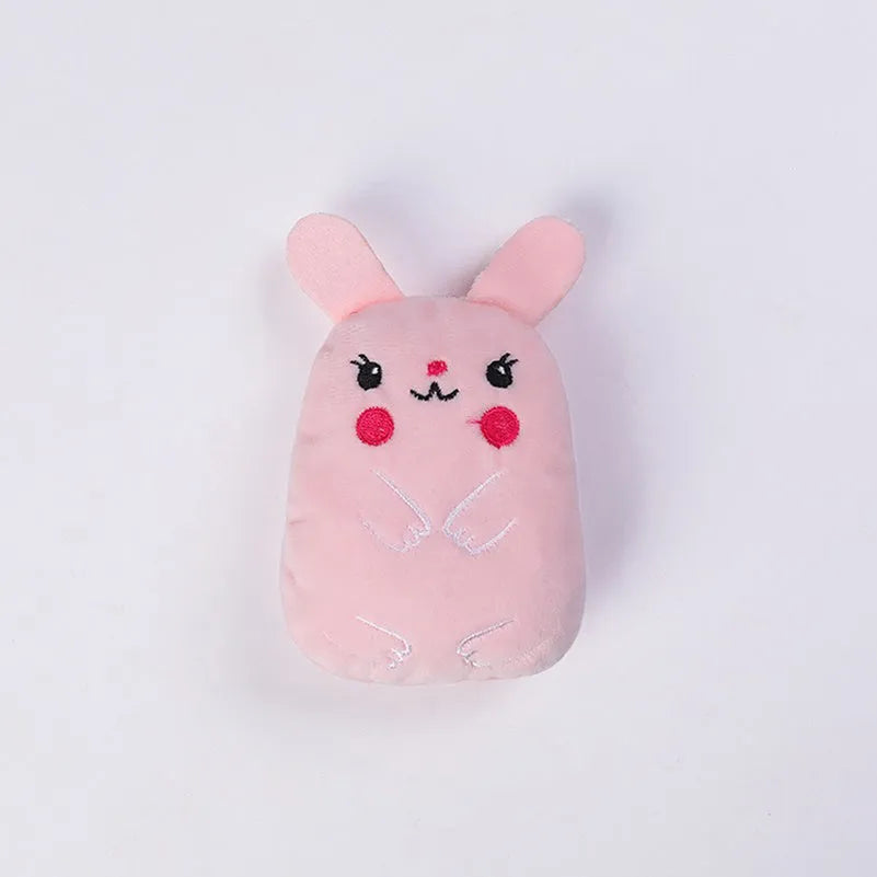 Brown plush cat toy with claw designs for chewing and teeth grinding, filled with catnip.