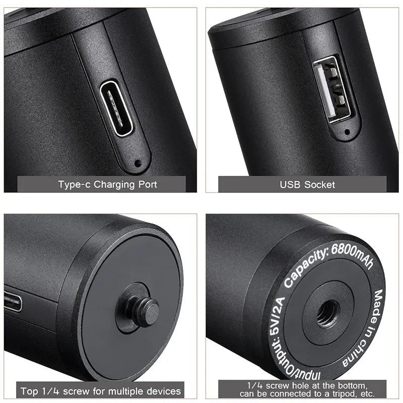 Black aluminium alloy handheld power bank showing size and portable design