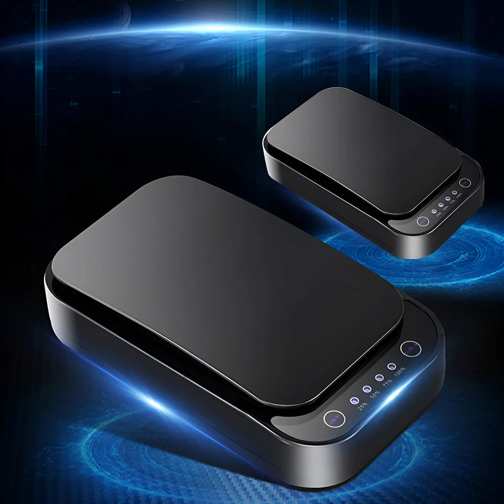 Blue and white ultraviolet disinfection box for mobile phones with aromatherapy function.