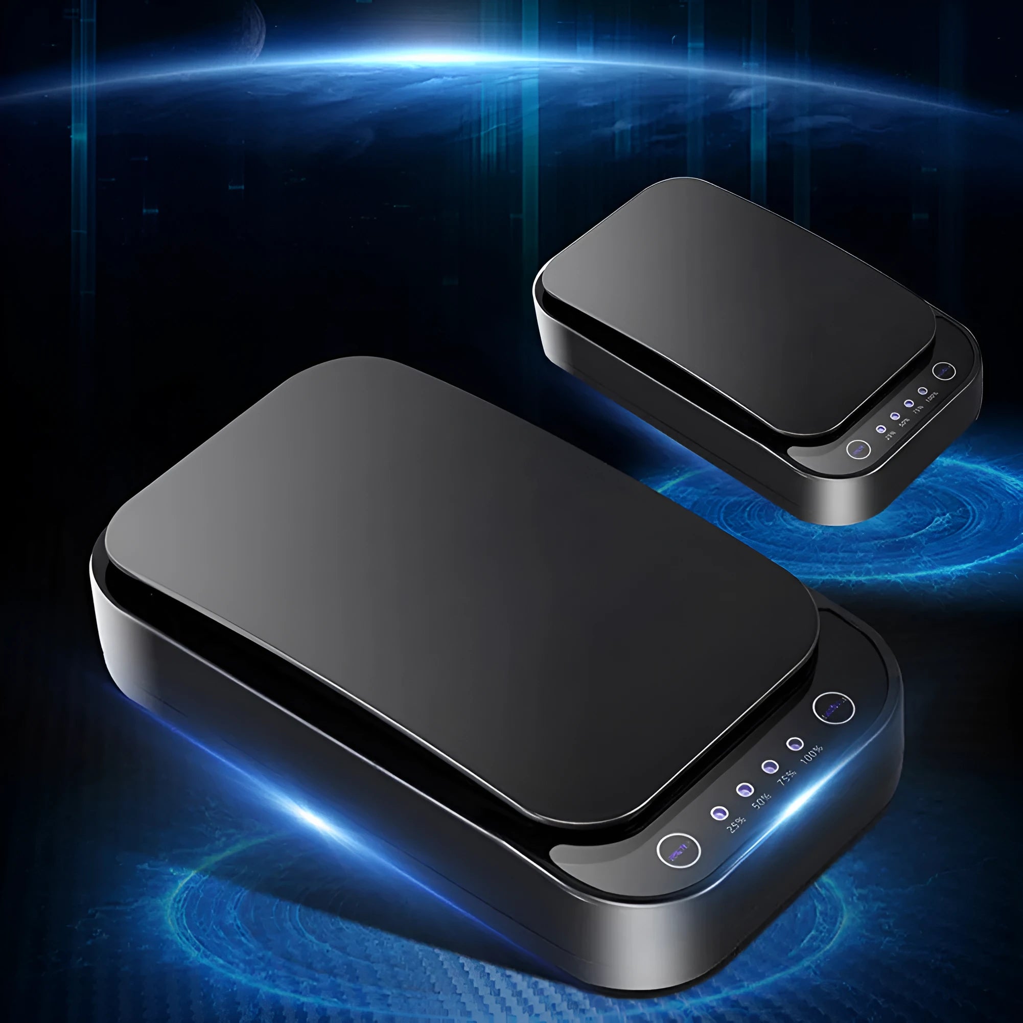Blue and white ultraviolet disinfection box for mobile phones with aromatherapy function.
