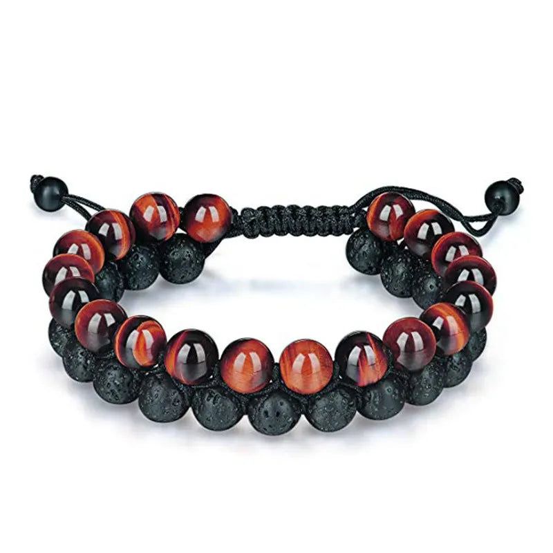 Matte black agate couple bracelets with geometric bead design