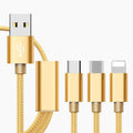 Black three-in-one Micro USB charging cable with three connectors, measuring 1.2 metres long.
