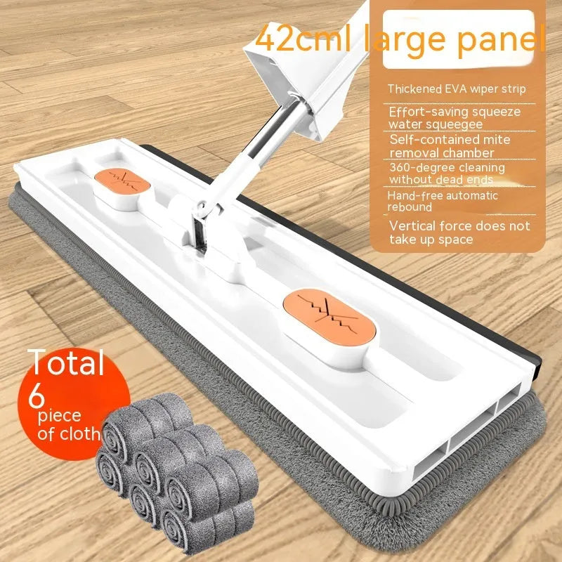 Large flat mop with stainless steel handle and rotating head for floor cleaning