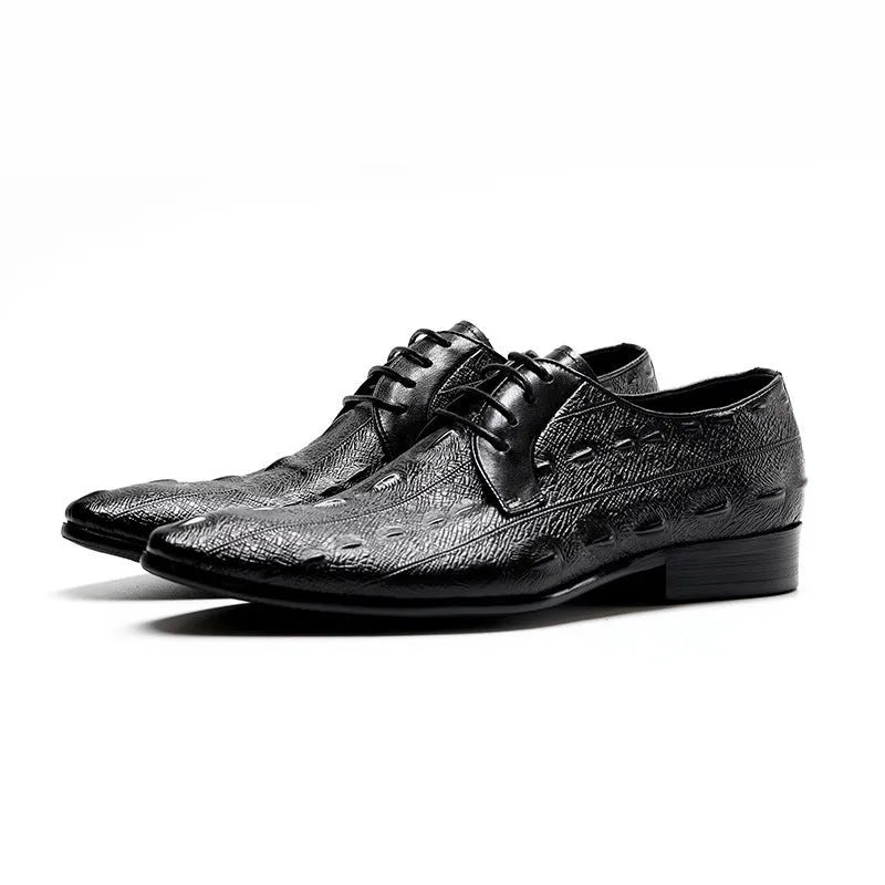 First layer cowhide plus size men leather tooling shoes pointed toe low square heel black