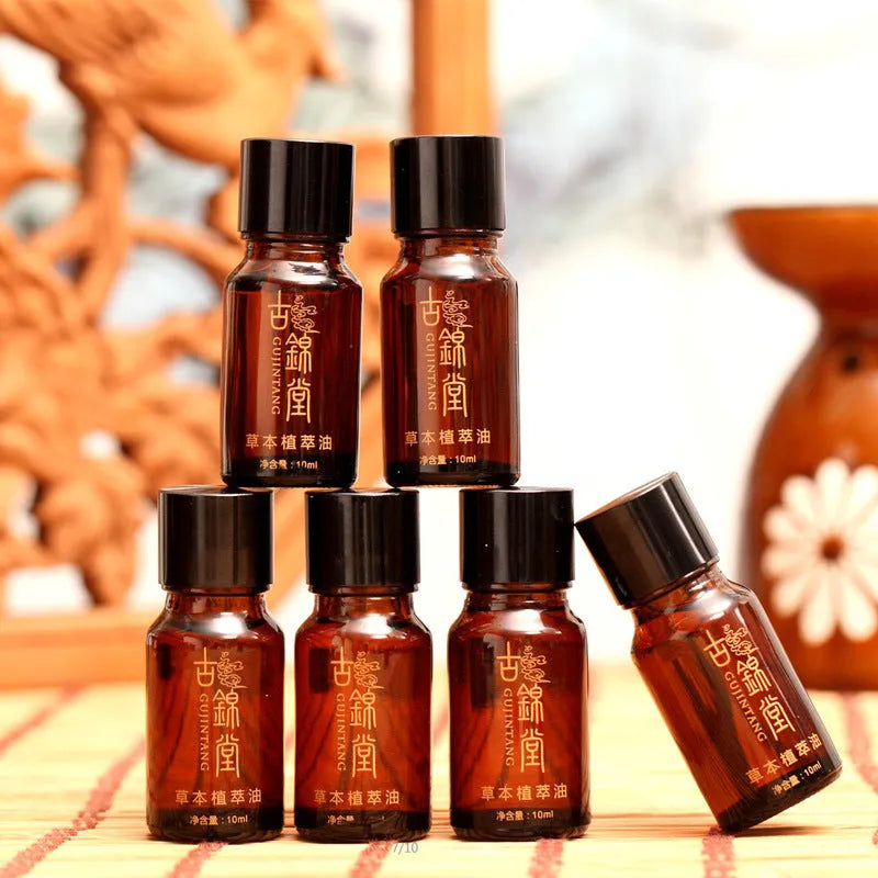 Hot compress set with six bottles of herbal oil and one bottle of ginger moxibustion film in assorted colours