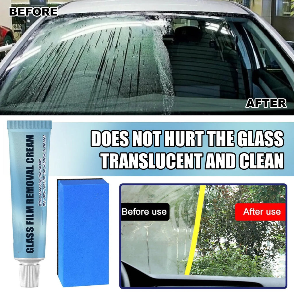 Blue car glass oil film remover stick and soft sponge for scratch-free windscreen cleaning