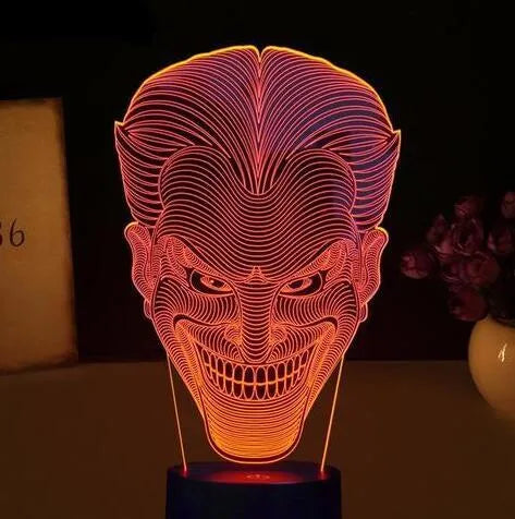 USB-powered 3D acrylic LED lamp with remote control showing seven colour options