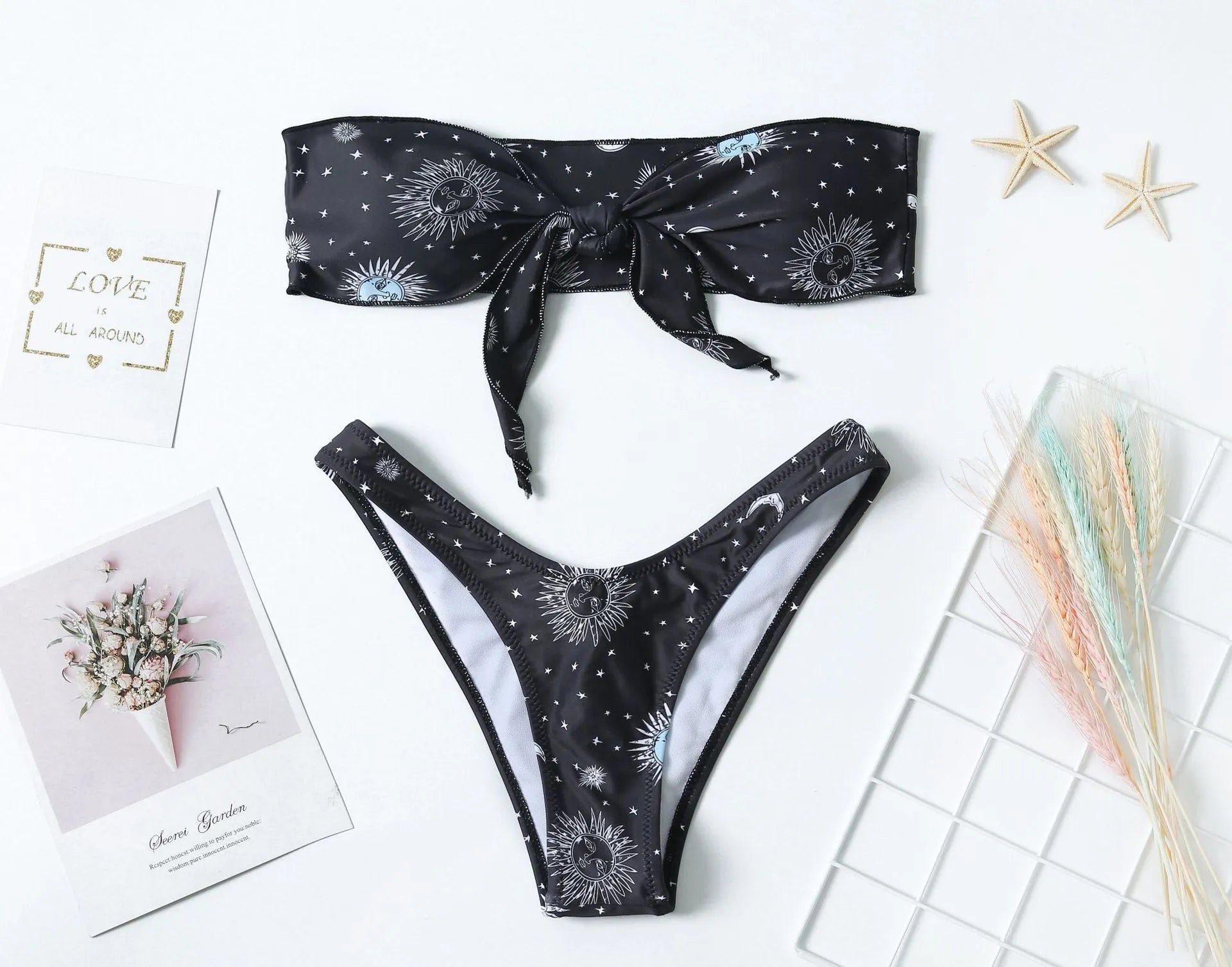 Black nylon one-piece swimsuit with backless design and waterproof print pattern