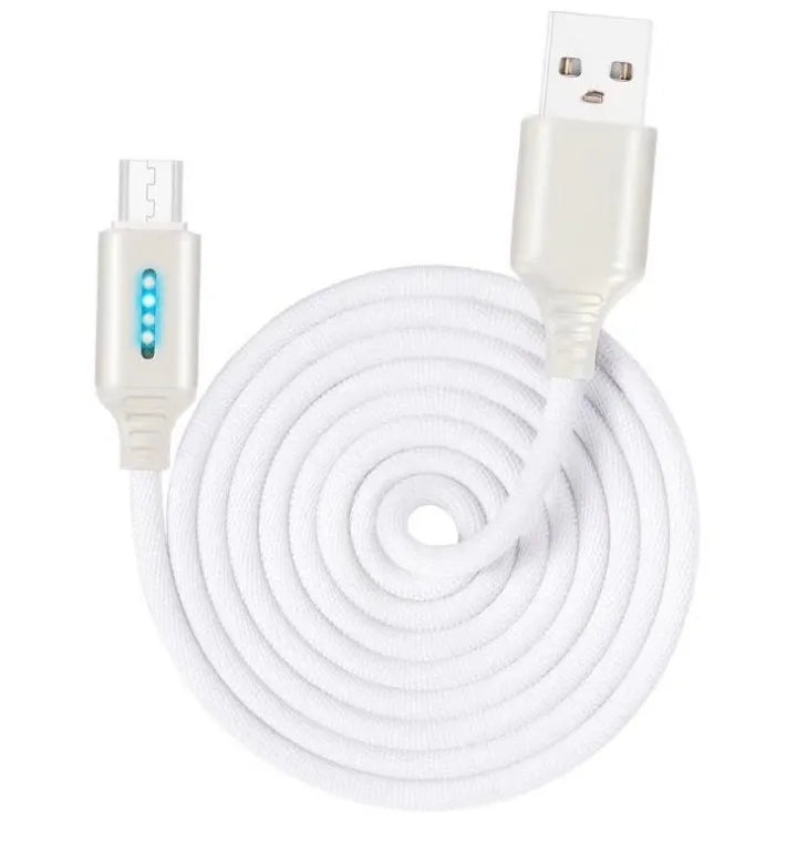 Fabric braided USB fast charging cable in black, shown with Android and Type-C connectors.