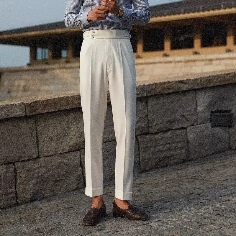 Straight leg slim fit suit trousers in black, white or apricot for business formal wear