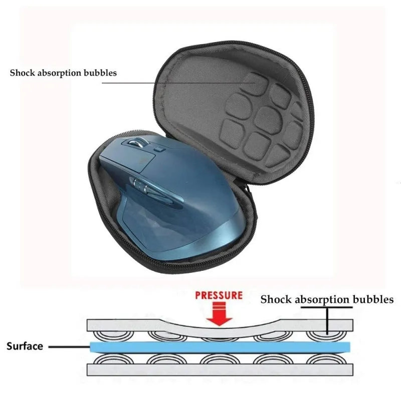 Black nylon 1200D and 6mm EVA mouse storage box with handle, shock-resistant interior