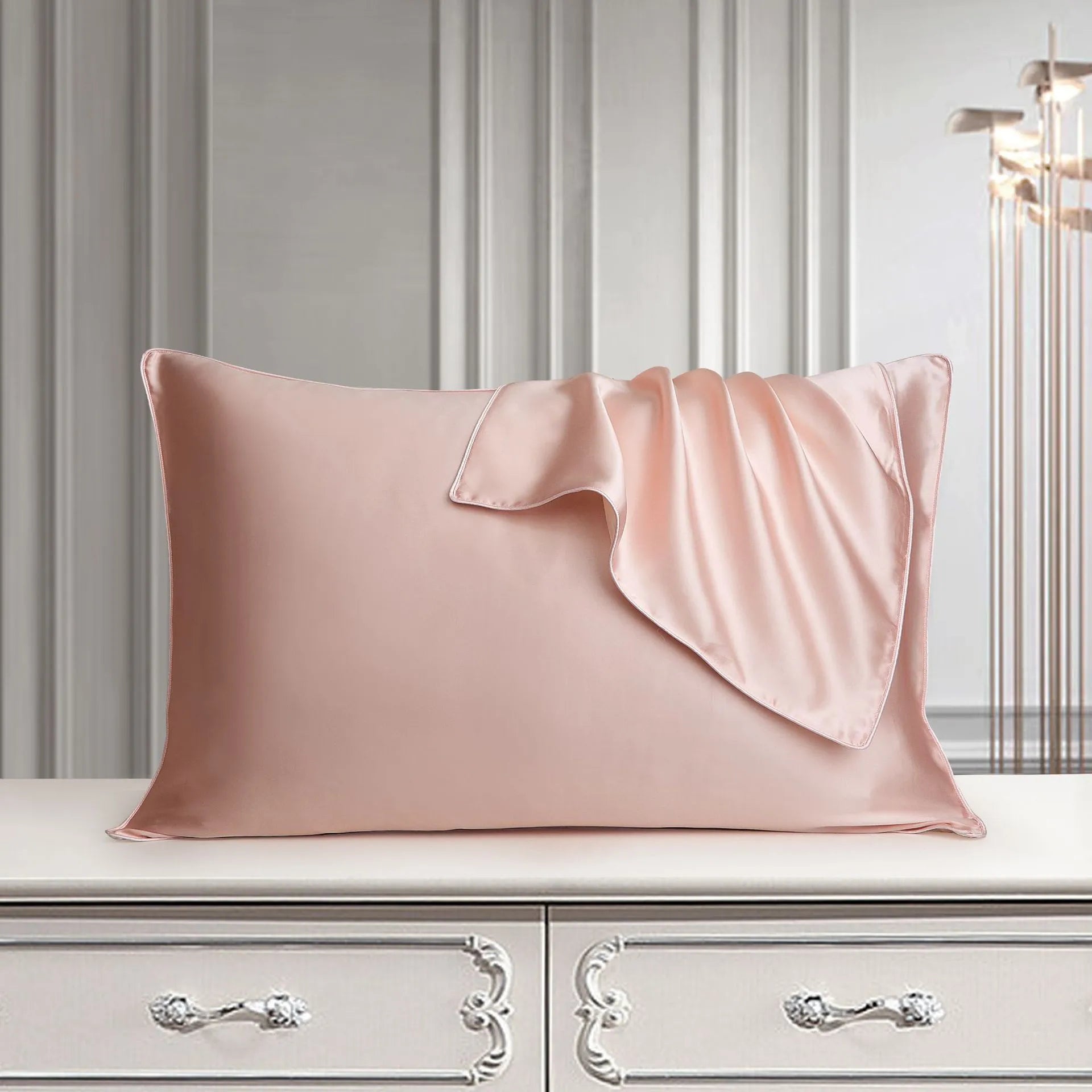 100% mulberry silk single pillowcase in 48x74cm size with inlaid rope weave, shown in Bean Paste Purple.