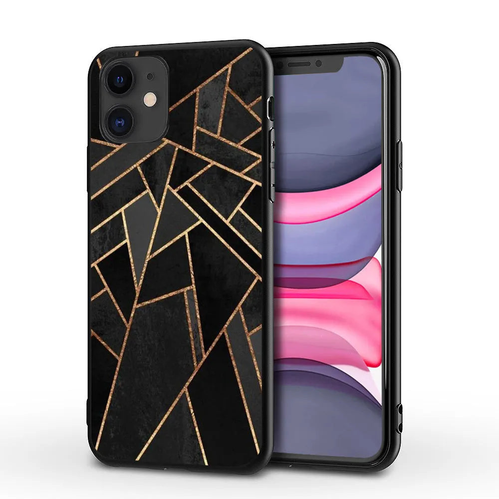 Marble pattern iPhone case showing shockproof waterproof design with precise port cutouts