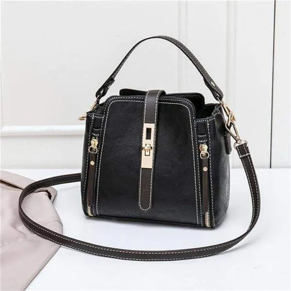 Faux leather women shoulder bag in green with detachable adjustable strap and turn-lock closure