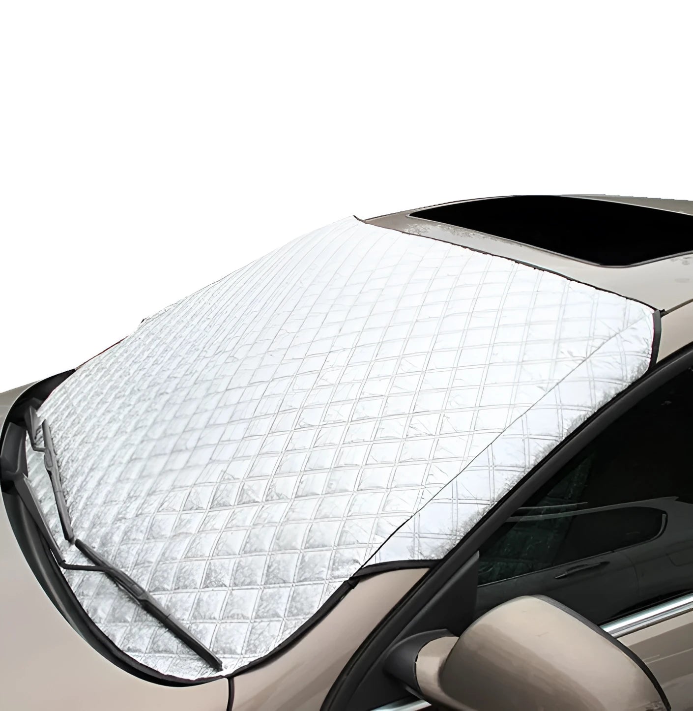 Aluminised film car front windshield snow cover with external anti-theft design in large size