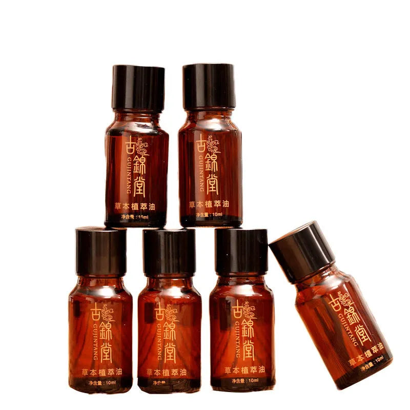 Hot compress set with six bottles of herbal oil and one bottle of ginger moxibustion film in assorted colours
