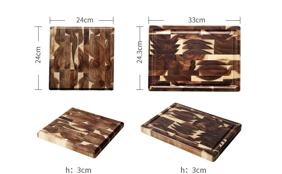 Brown acacia wood cutting board with 3cm thickness and parquet construction
